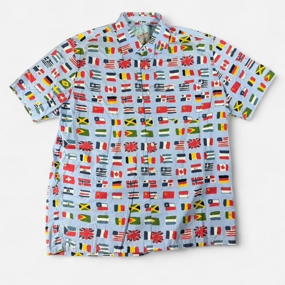 Robert Graham Flag AOP Short Sleeve Button Up Size XL